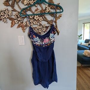 Embroidered Blue Strapless Romper